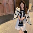 Bow Contrast Trim Jacket / Sleeveless Mini A-line Dress