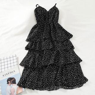 Strappy Dotted Layered A-line Dress
