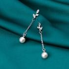 Leaf Rhinestone Faux Pearl Sterling Silver Dangle Earring 1 Pair - Silver - One Size