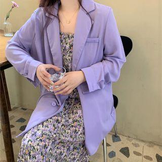 Double Breasted Blazer / Floral Strappy Midi A-line Dress