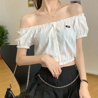 Off-shoulder Button Puff-sleeve Top