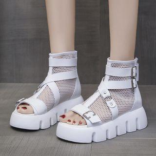 Platform Open-toe Mesh Short Boots