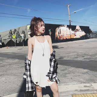 Spaghetti Strap Ripped Mini Dress