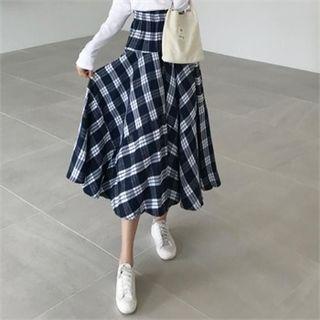 Plaid Maxi Flare Skirt