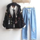 Embroidered Hooded Jacket / Shirt / Jeans / Set