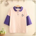Cartoon Embroidered Color Block Short Sleeve Polo Shirt