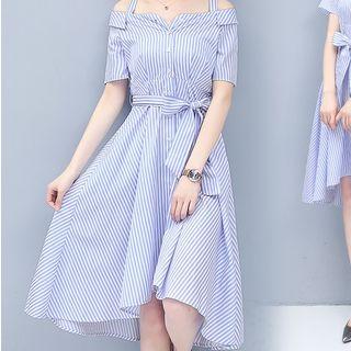 Cold-shoulder Midi Striped Shirtdress