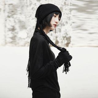 Fringed Trim Beanie Black - One Size