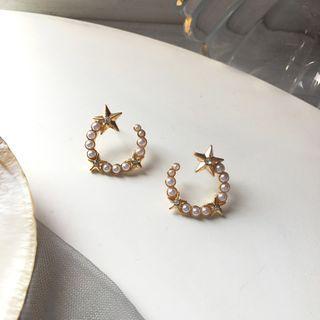 Faux Pearl Alloy Star Earring 1 Pair - S925 Silver - Earrings - One Size