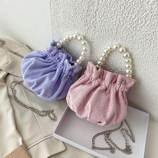 Chain Strap Faux Pearl Shirred Crossbody Bag