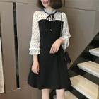 3/4-sleeve Heart Print Panel A-line Dress