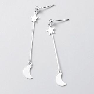 925 Sterling Silver Moon Dangle Earring 1 Pair - S925 Silver - Silver - One Size