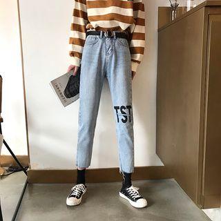 Letter Print High Waist Jeans