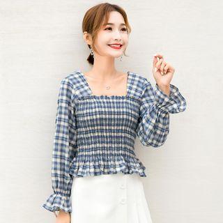 Draped Plaid Blouse