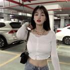 Lace Trim Long-sleeve T-shirt As Shown In Figure - One Size