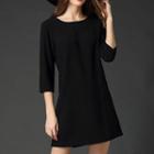 3/4-sleeve Bow-accent A-line Dress