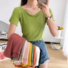 Short-sleeve Plain Ribbed Slim-fit Top