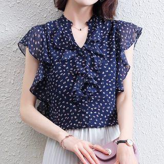 Sleeveless Dotted Ruffle Blouse