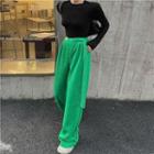 Long-sleeve Plain T-shirt / High Waist Wide Leg Pants