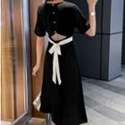 Tie-waist Cutout A-line Midi Dress