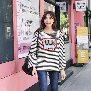 Sequined Lettering Stripe T-shirt