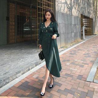 Faux-pearl Trim Wrap Dress