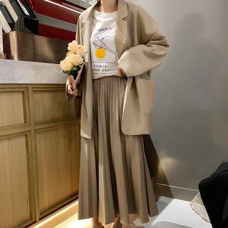 Boxy Blazer / Accordion Pleat Midi Skirt