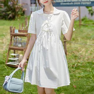 Plain Bow Detail Short Sleeve Dress