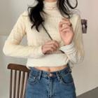 Ruched Turtle-neck Long-sleeve Top