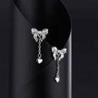 Bow Heart Drop Earring 1 Pair - Silver - One Size