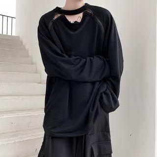 Long-sleeve Cut-out Loose Fit T-shirt