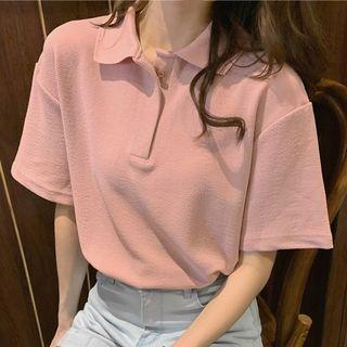 Short-sleeve Plain Loose-fit Polo Shirt