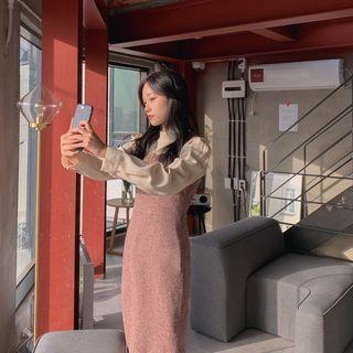 Square-neck Jumper Dress Pink - One Size