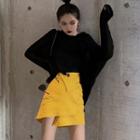 Long-sleeve Open-back Hooded Top / Mini A-line Skirt