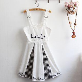 Embroidered Check Pinafore Dress