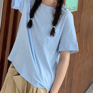 Short-sleeve Embroidered Letter Pocket T-shirt