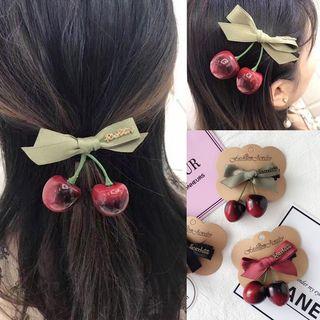 Cherry Bow Accent Hair Clip