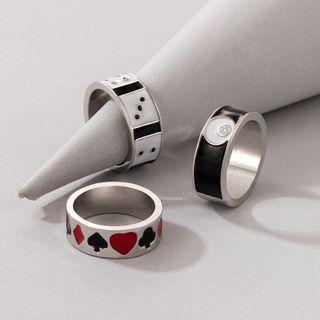 Set Of 3: Ring 20743 - Set Of 3 - Black & Silver - One Size