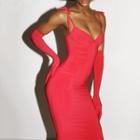 Set: Spaghetti Strap Midi Bodycon Dress + Arm Sleeves
