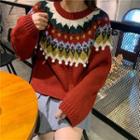 Crewneck Pattern Sweater Red - One Size