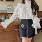 Bell Sleeve Lace Panel Button-up Blouse