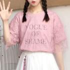 Lettering Lace Overlay Elbow Sleeve T-shirt