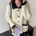 Collared Contrast Trim Long-sleeve Sweater