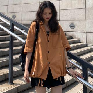 Drawstring-hem Short-sleeve Blouse