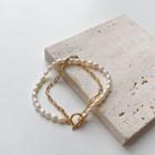 Sterling Silver Faux Pearl Layered Bracelet White & Gold - One Size