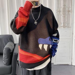 Cartoon Pattern Round Neck Sweater
