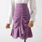 Ruffled Hem Ruched Pencil Skirt