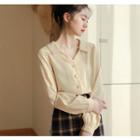 Collared Buttoned Chiffon Blouse Almond - One Size