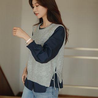 Tie-side Fluffy Sweater Vest