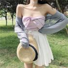 Plaid Bow Tube Top / Chiffon Culottes / Light Jacket